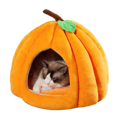 Cat Beds for Indoor Cats Pumpkin Cat HouseCute Pumpkin Shape Cat Cave Bed Cat Tent with Removable Cushion Warm Cave Nest Sleeping Bed Puppy House for Cats Small Dogs (Orange 18 in)