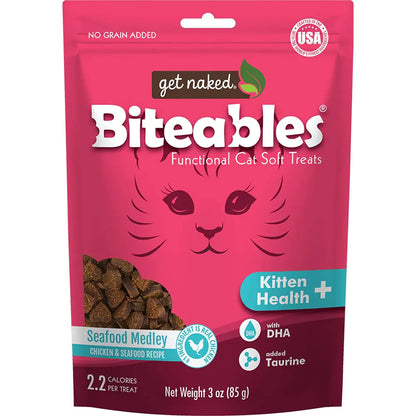 Get Naked Biteables Natural Soft Treats for Cats Kitten Health Plus Seafood Medley Recipe 3 oz 1 Pouch