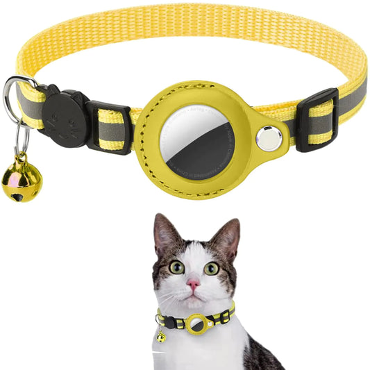 Cat Collar for AirTag Refective Kitten Cat Collar with Bell and Apple Air Tag Holder for Girl Boy Cats AirTag Holder - Lightweight Comfortable and Secure for Cats and Dogs (Yellow)